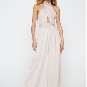 Satin Halter Jumpsuit - Champagne